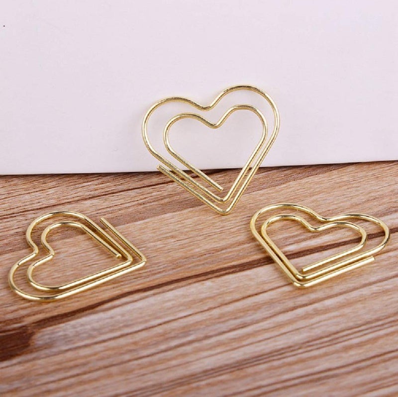 Hztyyier Heart-Shaped Paper Clips, 12-Pack Metal Document Clamps for School Office Use, Golden Bookmark Organizer Stationery Supplies - Image 1